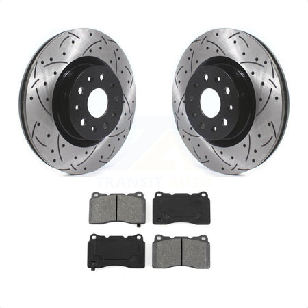 Front Coated Drilled Slotted Disc Brake Rotors And Semi-Metallic Pads Kit For Cadillac CTS CT6 Chevrolet Camaro KDS-100558 by Transit Auto