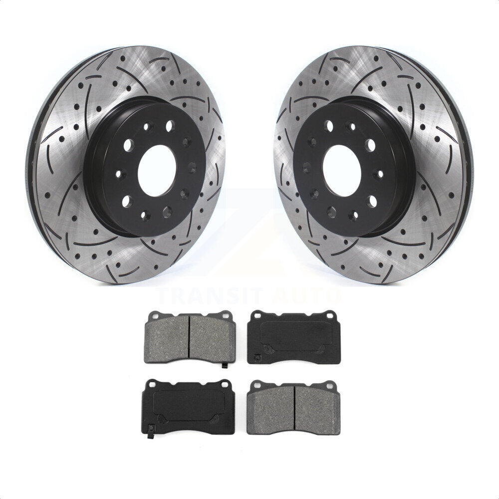 Front Coated Drilled Slotted Disc Brake Rotors And Semi-Metallic Pads Kit For Chevrolet Camaro Cadillac CTS CT6 KDS-100559 by Transit Auto