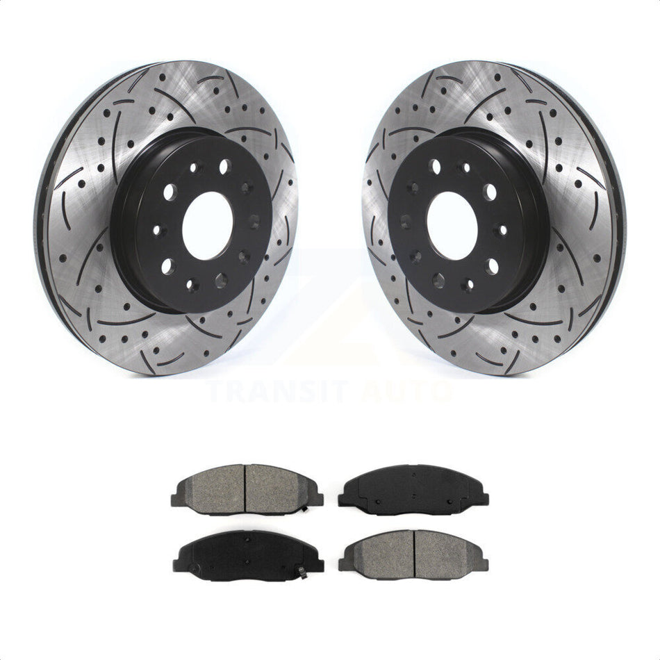 Front Coated Drilled Slotted Disc Brake Rotors And Semi-Metallic Pads Kit For Cadillac CTS Without Heavy Duty Brakes KDS-100561 by Transit Auto