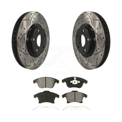 Front Coated Drilled Slotted Disc Brake Rotors And Semi-Metallic Pads Kit For 2019-2020 Ford Police Responder Hybrid SSV Plug-In KDS-100562