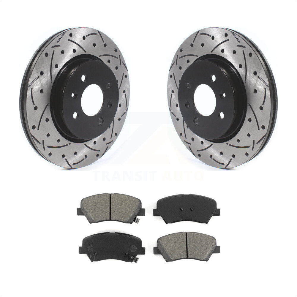 Front Coated Drilled Slotted Disc Brake Rotors And Semi-Metallic Pads Kit For Kia Rio KDS-100563 by Transit Auto