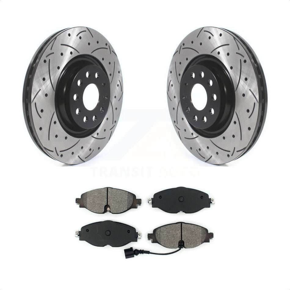 Front Coated Drilled Slotted Disc Brake Rotors And Semi-Metallic Pads Kit For Volkswagen Golf Audi A3 Quattro KDS-100565 by Transit Auto