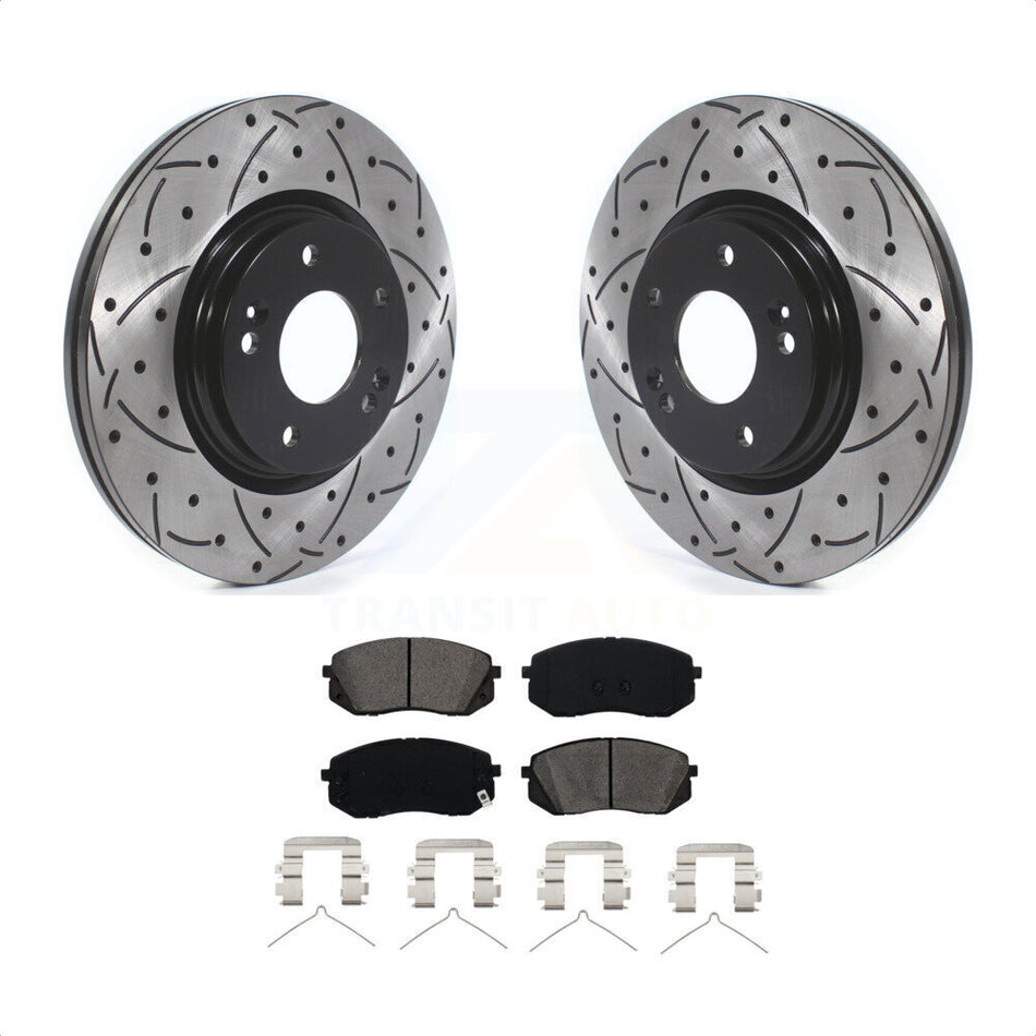 Front Coated Drilled Slotted Disc Brake Rotors And Semi-Metallic Pads Kit For Hyundai Sonata Kia Optima Niro EV Kona Electric KDS-100567 by Transit Auto