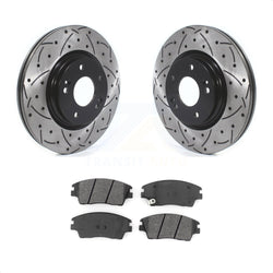Front Coated Drilled Slotted Disc Brake Rotors And Semi-Metallic Pads Kit For Hyundai Elantra Tucson Kia Sportage KDS-100568