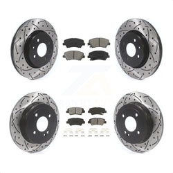 Front Rear Coated Drilled Slotted Disc Brake Rotors And Semi-Metallic Pads Kit For Kia Rio KDS-100576
