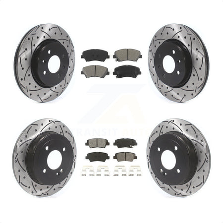 Front Rear Coated Drilled Slotted Disc Brake Rotors And Semi-Metallic Pads Kit For Kia Rio KDS-100576 by Transit Auto