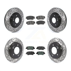 Front Rear Coated Drilled Slotted Disc Brake Rotors And Semi-Metallic Pads Kit For 2017-2020 Hyundai Elantra 1.6L KDS-100581
