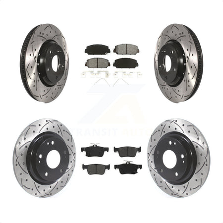 Front Rear Coated Drilled Slotted Disc Brake Rotors And Semi-Metallic Pads Kit For Honda Civic KDS-100583 by Transit Auto