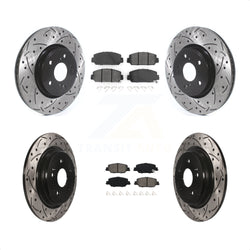 Front Rear Coated Drilled Slotted Disc Brake Rotors And Semi-Metallic Pads Kit For Honda CR-V KDS-100585