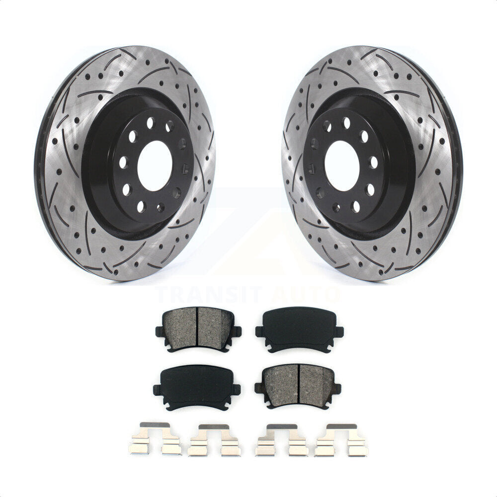 Rear Coated Drilled Slotted Disc Brake Rotors And Semi-Metallic Pads Kit For Volkswagen CC Passat GTI Golf R R32 Audi TTS Quattro KDS-100588 by Transit Auto