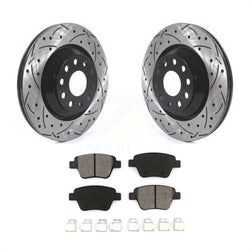 Rear Coated Drilled Slotted Disc Brake Rotors And Semi-Metallic Pads Kit For 2013 Volkswagen GTI With 310mm Diameter Rotor KDS-100589