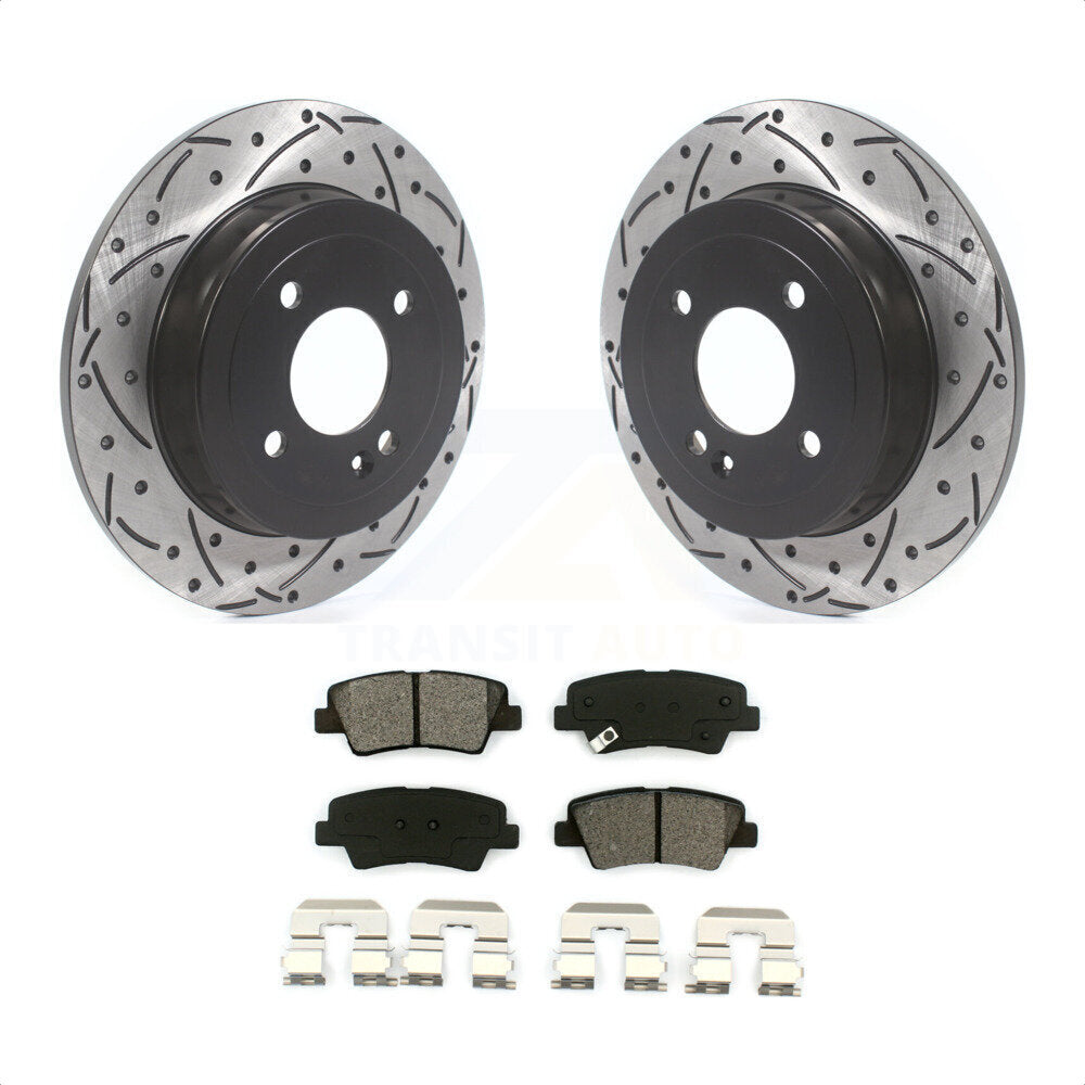 Rear Coated Drilled Slotted Disc Brake Rotors And Semi-Metallic Pads Kit For 2011 Hyundai Accent KDS-100592 by Transit Auto