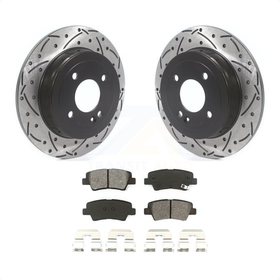 Rear Coated Drilled Slotted Disc Brake Rotors And Semi-Metallic Pads Kit For Hyundai Accent Kia Rio KDS-100593 by Transit Auto