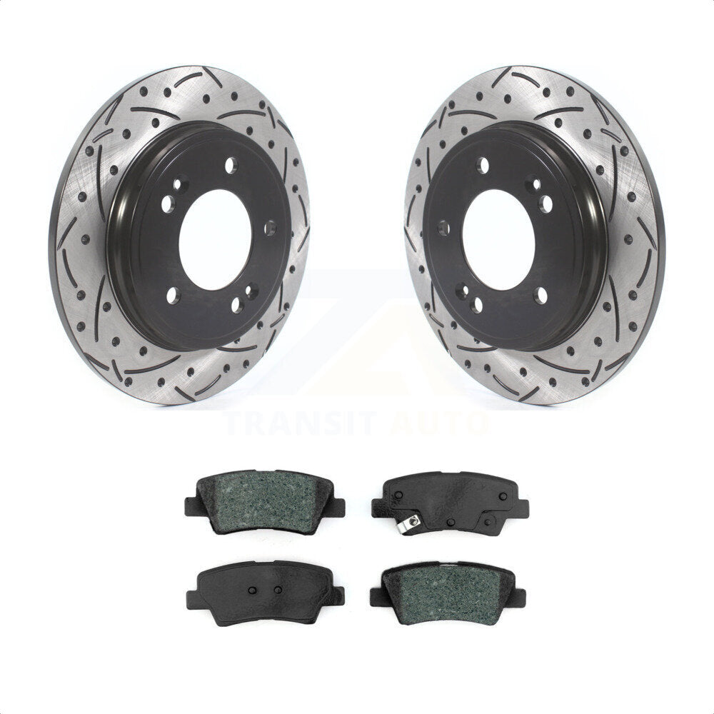 Rear Coated Drilled Slotted Disc Brake Rotors And Semi-Metallic Pads Kit For Hyundai Elantra Kia Niro Ioniq KDS-100596 by Transit Auto