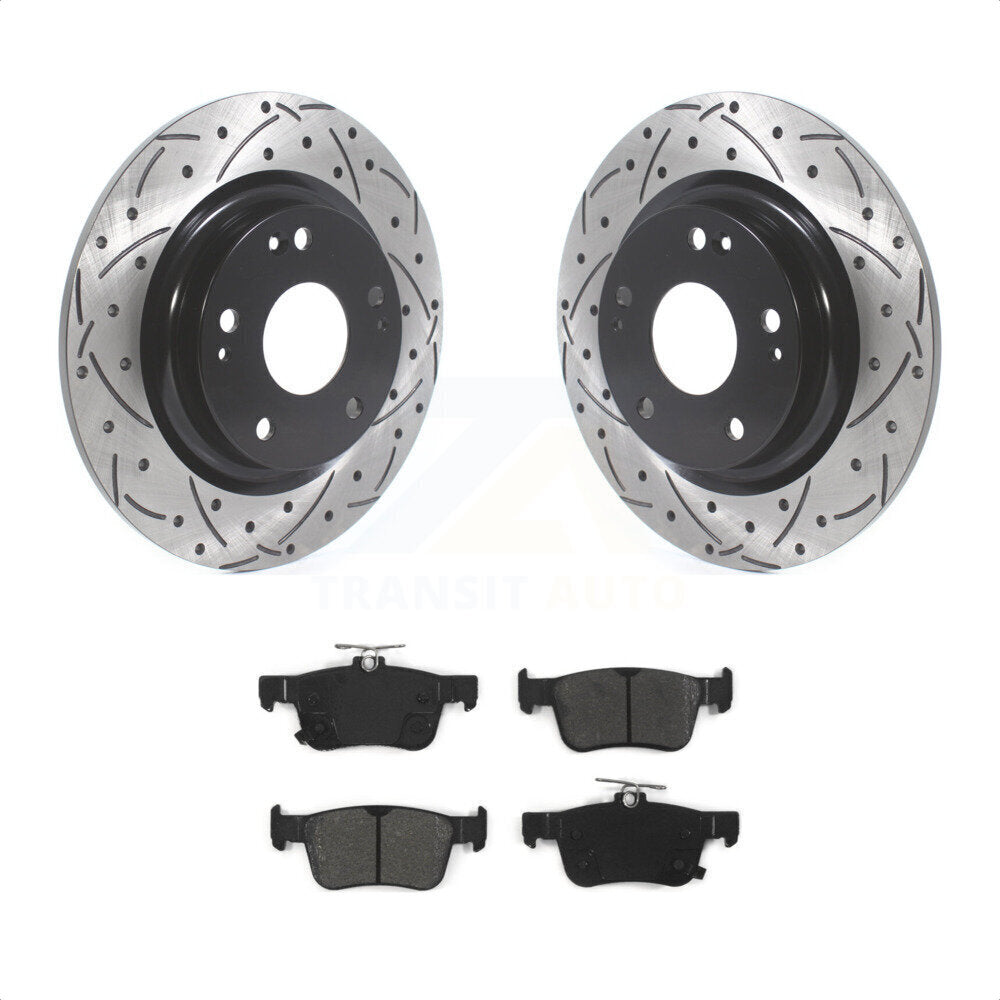 Rear Coated Drilled Slotted Disc Brake Rotors And Semi-Metallic Pads Kit For Honda Civic KDS-100598 by Transit Auto