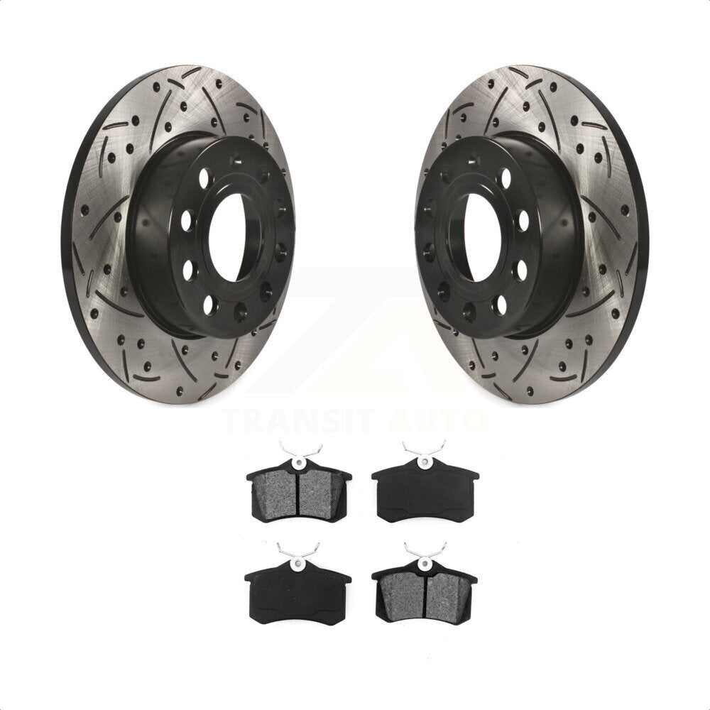 Rear Coated Drilled Slotted Disc Brake Rotors And Semi-Metallic Pads Kit For 2011 Volkswagen Golf With 256mm Diameter Rotor KDS-100601 by Transit Auto