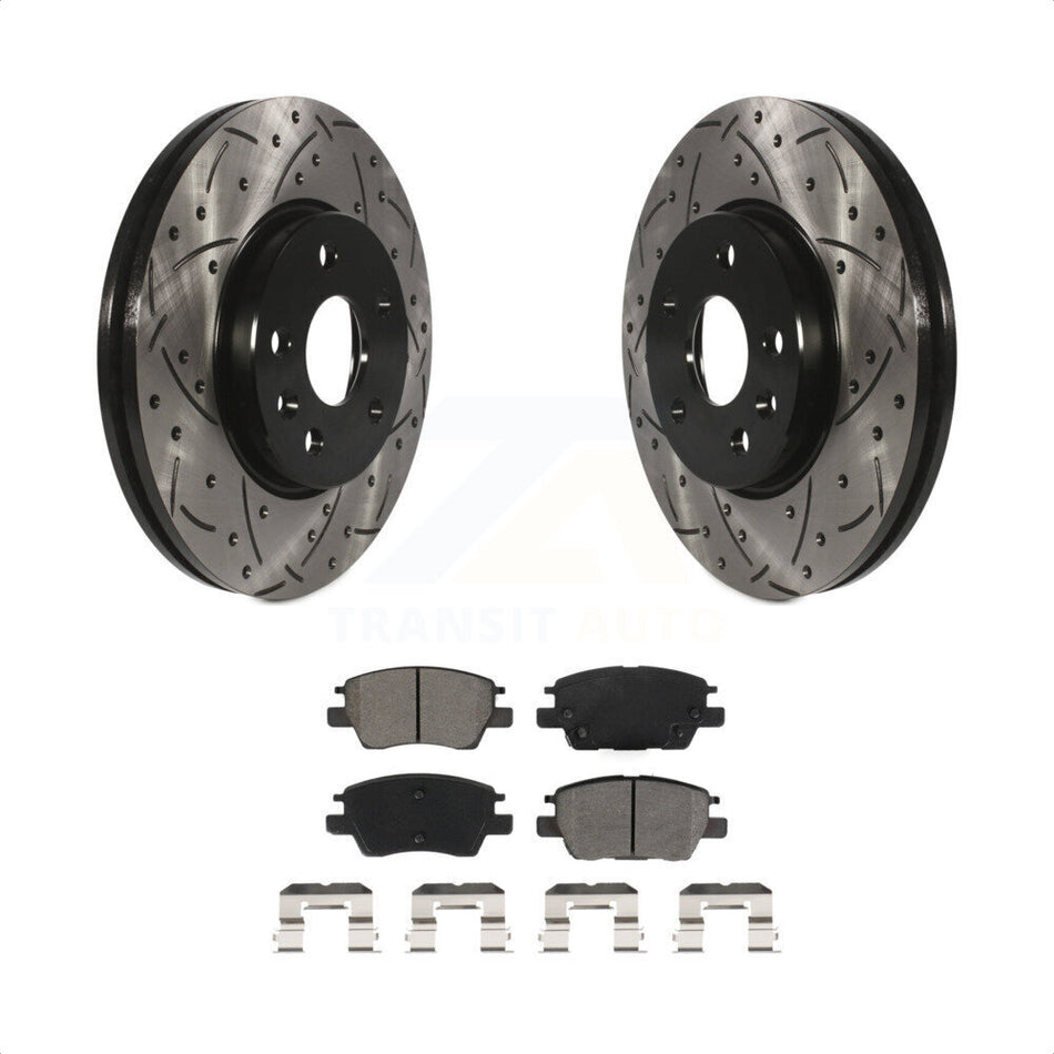 Front Coated Drilled Slotted Disc Brake Rotors And Semi-Metallic Pads Kit For Chevrolet Cruze Volt Bolt EV EUV KDS-100606 by Transit Auto