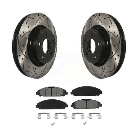 Front Coated Drilled Slotted Disc Brake Rotors And Semi-Metallic Pads Kit For Ford Mustang KDS-100608 by Transit Auto