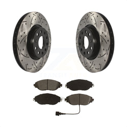 Front Coated Drilled Slotted Disc Brake Rotors And Semi-Metallic Pads Kit For 2015 Volkswagen GTI With Performance Package KDS-100610