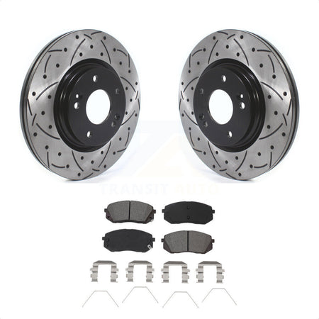 Front Coated Drilled Slotted Disc Brake Rotors And Semi-Metallic Pads Kit For Kia Soul Hyundai Kona Elantra GT Veloster Forte Seltos KDS-100619 by Transit Auto