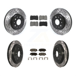 Front Rear Coated Drilled Slotted Disc Brake Rotors And Semi-Metallic Pads Kit For Cadillac CTS KDS-100625