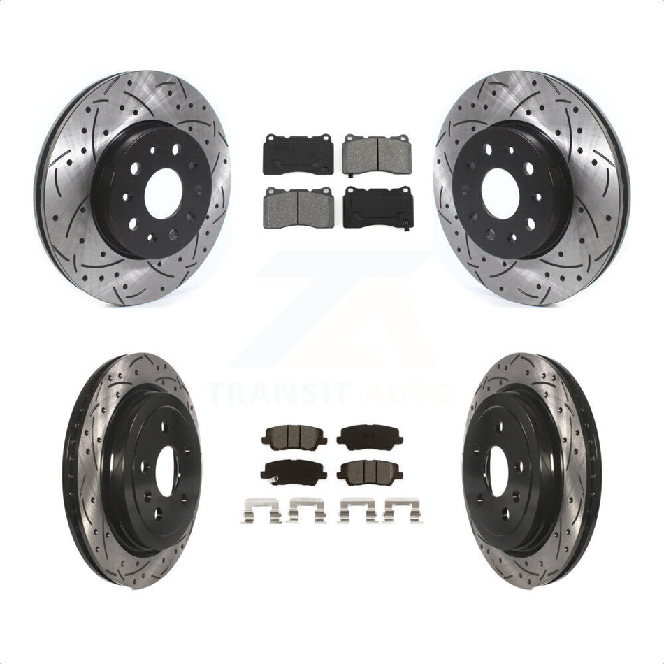 Front Rear Coated Drilled Slotted Disc Brake Rotors And Semi-Metallic Pads Kit For Cadillac CTS KDS-100625 by Transit Auto