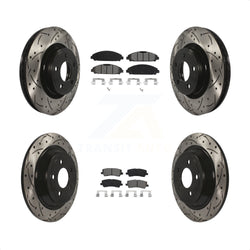 Front Rear Coated Drilled Slotted Disc Brake Rotors And Semi-Metallic Pads Kit For Ford Mustang KDS-100627