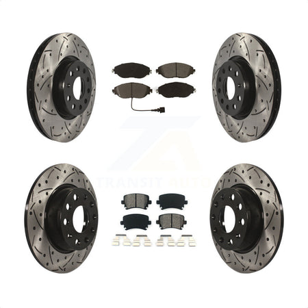 Front Rear Coated Drilled Slotted Disc Brake Rotors And Semi-Metallic Pads Kit For 2015 Volkswagen GTI With Performance Package KDS-100628 by Transit Auto