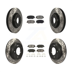 Front Rear Coated Drilled Slotted Disc Brake Rotors And Semi-Metallic Pads Kit For Kia Forte Forte5 SX KDS-100629