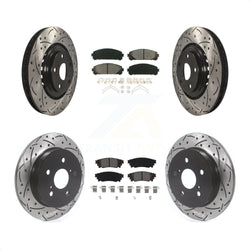 Front Rear Coated Drilled Slotted Disc Brake Rotors And Semi-Metallic Pads Kit For Lexus NX200t NX300 NX300h KDS-100632