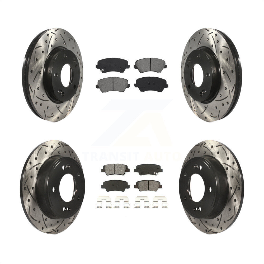 Front Rear Coated Drilled Slotted Disc Brake Rotors And Semi-Metallic Pads Kit For Kia Forte Hyundai Elantra GT Forte5 Koup KDS-100633 by Transit Auto