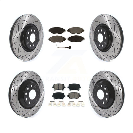 Front Rear Coated Drilled Slotted Disc Brake Rotors And Semi-Metallic Pads Kit For Volkswagen GTI KDS-100639 by Transit Auto