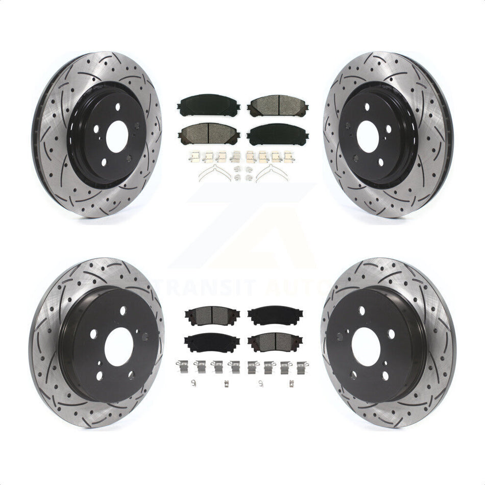 Front Rear Coated Drilled Slotted Disc Brake Rotors And Semi-Metallic Pads Kit For Toyota Camry Avalon TRD KDS-100644 by Transit Auto