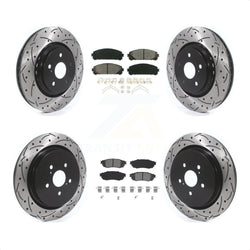 Front Rear Coated Drilled Slotted Disc Brake Rotors And Semi-Metallic Pads Kit For Lexus RX350 RX450h RX350L RX450hL KDS-100645
