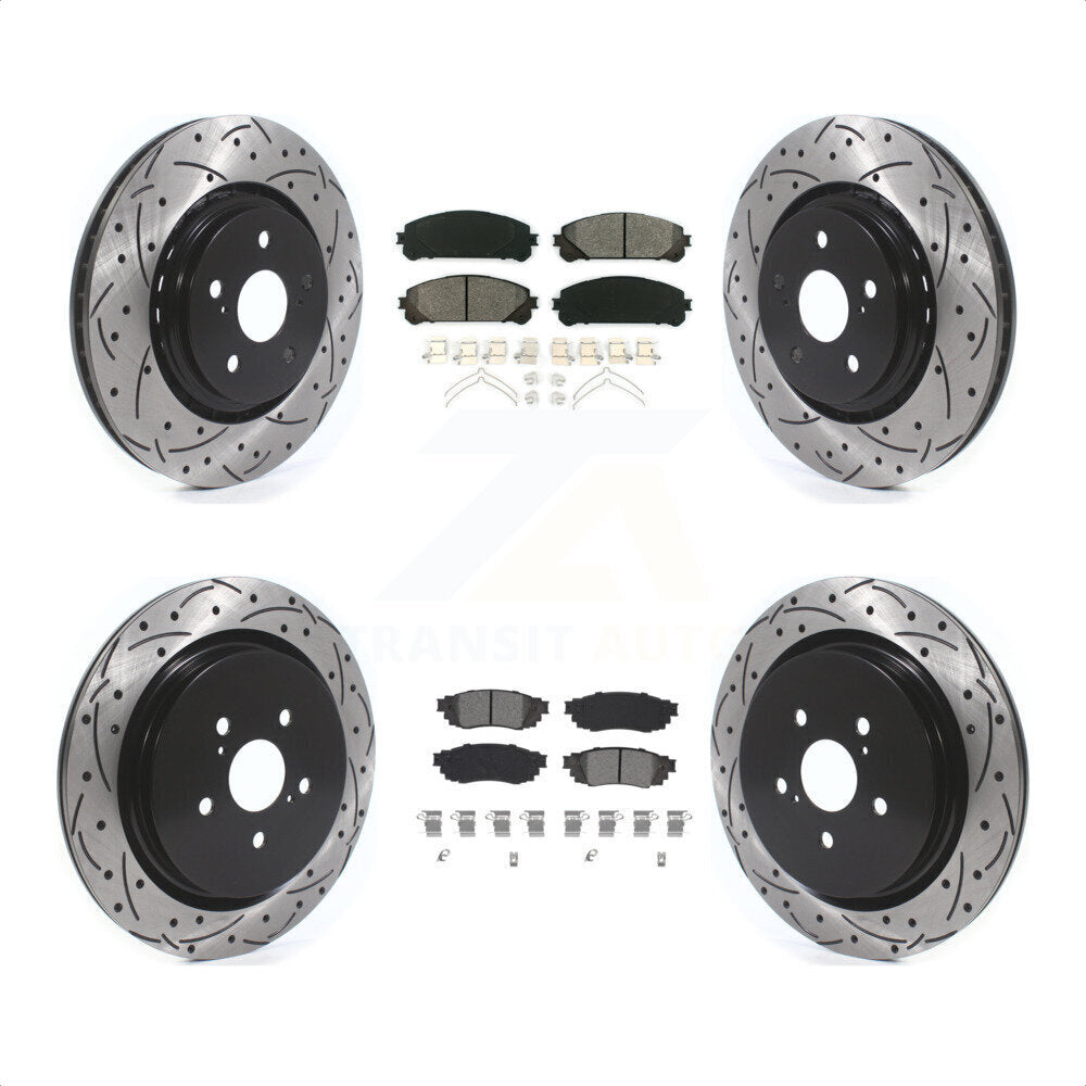 Front Rear Coated Drilled Slotted Disc Brake Rotors And Semi-Metallic Pads Kit For Lexus RX350 RX450h RX350L RX450hL KDS-100645 by Transit Auto