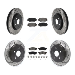 Front Rear Coated Drilled Slotted Disc Brake Rotors And Semi-Metallic Pads Kit For Toyota Camry RAV4 Lexus ES350 Avalon ES300h UX250h UX200 C-HR ES250 Venza KDS-100646