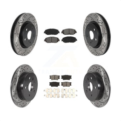 Front Rear Coated Drilled Slotted Disc Brake Rotors And Semi-Metallic Pads Kit For Toyota Camry KDS-100647