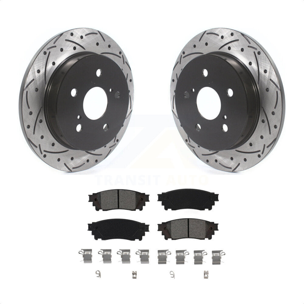 Rear Coated Drill Slot Disc Brake Rotors Semi-Metallic Pad Kit For Toyota Camry RAV4 Lexus NX200t C-HR NX300 ES350 Avalon NX300h ES300h UX250h UX200 ES250 Venza Corolla Cross KDS-100655 by Transit Auto