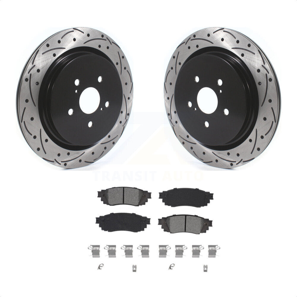 Rear Coated Drilled Slotted Disc Brake Rotors And Semi-Metallic Pads Kit For Lexus RX350 RX450h RX350L RX450hL KDS-100656 by Transit Auto