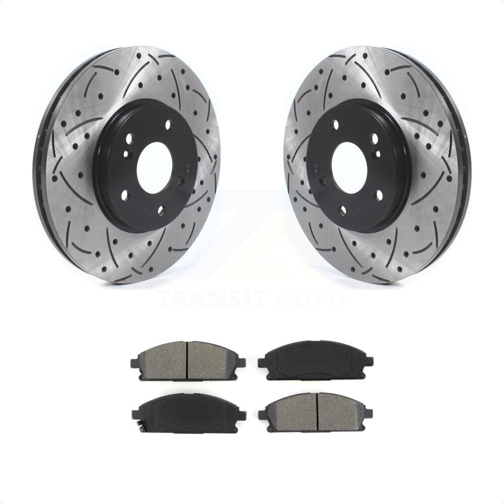 Front Coated Drilled Slotted Disc Brake Rotors And Semi-Metallic Pads Kit For 2003-2006 Acura MDX KDS-100672 by Transit Auto