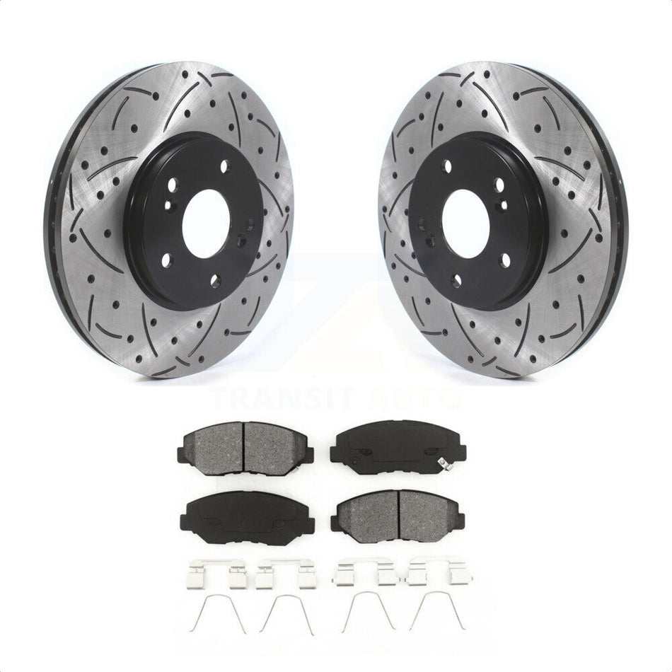 Front Coated Drilled Slotted Disc Brake Rotors And Semi-Metallic Pads Kit For Honda Pilot Accord KDS-100673 by Transit Auto