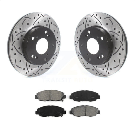 Front Coated Drilled Slotted Disc Brake Rotors And Semi-Metallic Pads Kit For Honda Civic KDS-100674 by Transit Auto