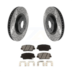 Front Coated Drilled Slotted Disc Brake Rotors And Semi-Metallic Pads Kit For 2012-2017 Hyundai Azera KDS-100694