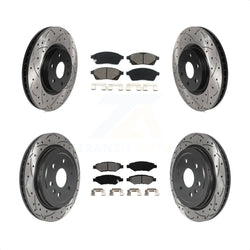 Front Rear Coated Drilled Slotted Disc Brake Rotors And Semi-Metallic Pads Kit For Cadillac SRX Saab 9-4X KDS-100705