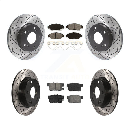 Front Rear Coated Drilled Slotted Disc Brake Rotors And Semi-Metallic Pads Kit For Honda Civic KDS-100719 by Transit Auto