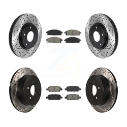 Front Rear Coated Drilled Slotted Disc Brake Rotors And Semi-Metallic Pads Kit For 2004-2009 Nissan Quest KDS-100721