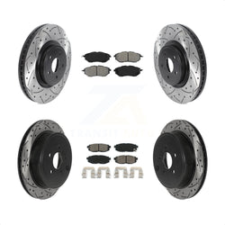Front Rear Coated Drilled Slotted Disc Brake Rotors And Semi-Metallic Pads Kit For Subaru Outback Legacy KDS-100726