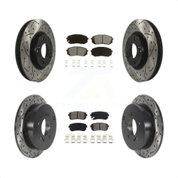 Front Rear Coated Drilled Slotted Disc Brake Rotors And Semi-Metallic Pads Kit For Hyundai Tucson Kia Sportage KDS-100730