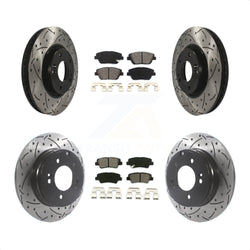 Front Rear Coated Drilled Slotted Disc Brake Rotors And Semi-Metallic Pads Kit For Hyundai Sonata Kia Optima KDS-100732