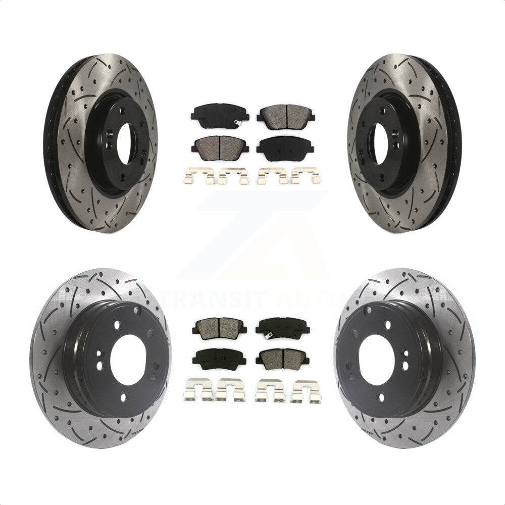 Front Rear Coated Drilled Slotted Disc Brake Rotors And Semi-Metallic Pads Kit For Hyundai Sonata Kia Optima KDS-100732 by Transit Auto